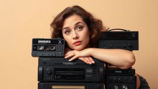 Thoughtful woman with cassette recorders, Wildfire Experiences Sound Art