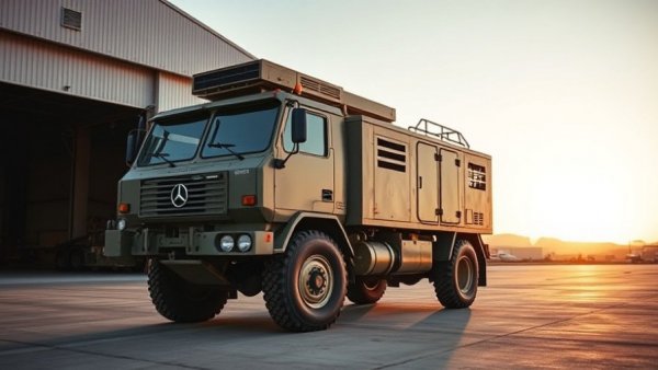 Mobile unit for drone manufacturing in the field at sunrise.