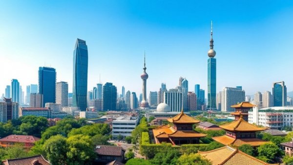 Panoramic view of Beijing skyline showcasing modern architecture and clear skies.