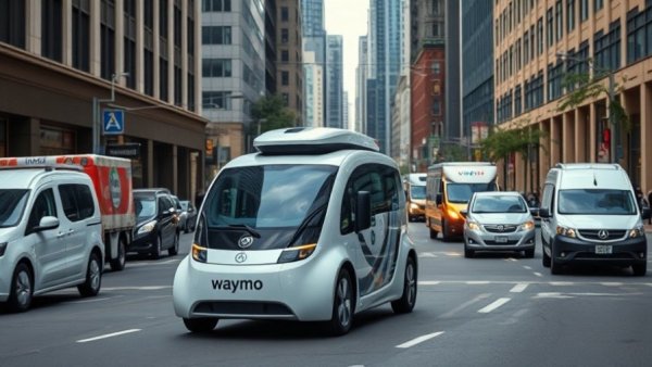 Waymo vehicle on city street amid traffic, Waymo suspends all freeway rides.