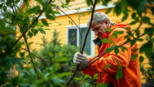 Pruning for Berkeley fire safety regulations in backyard.