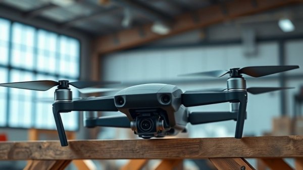 Sleek black drone resting in an industrial setting.