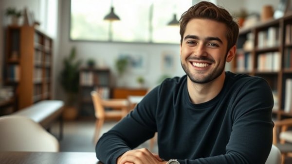 Young man indoors, relaxed setting, drone flying tips.