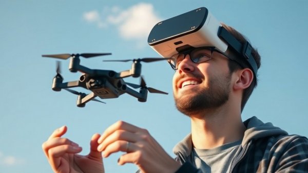 Man with VR goggles holding FPV drone component; is FPV drones dying or growing?