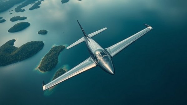 Aerial view of Dufour Aerospace aircraft over dark waters.