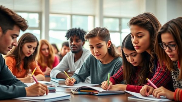 Students in a classroom writing, highlighting school districts revenue challenges.