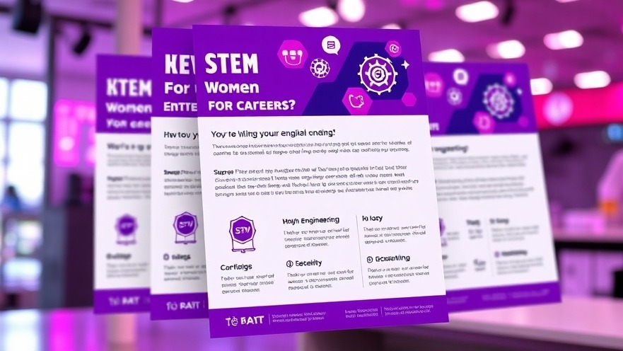 Flyer promoting gender dynamics in STEM, empowering women in technology with vibrant design.