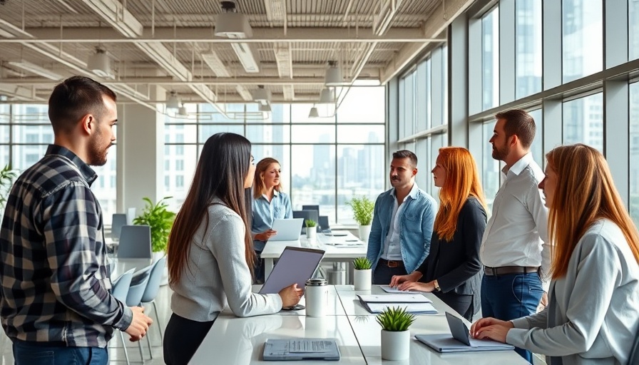Gen Z workplace etiquette: Young professionals conversing in an open-plan office.