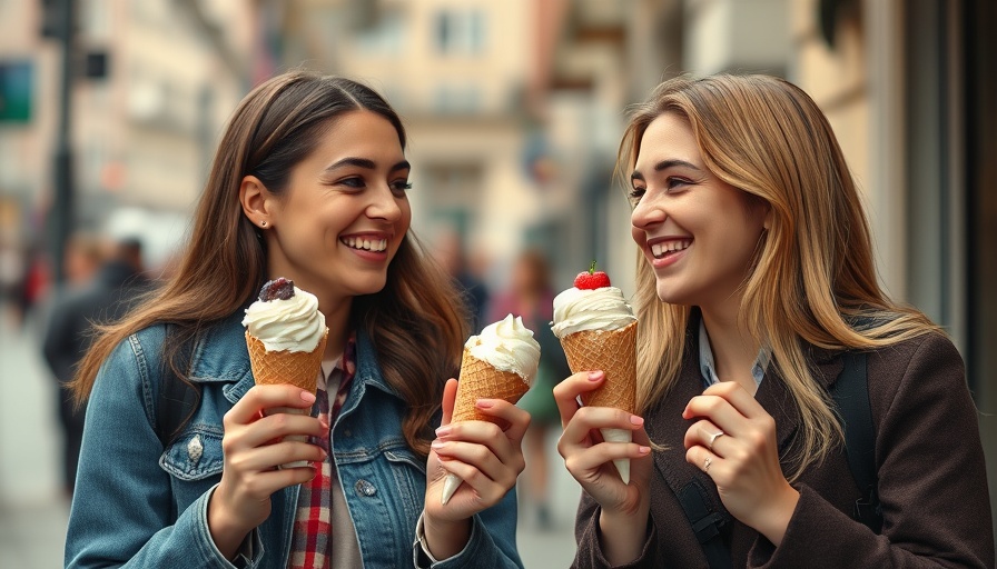 Two friends savoring ice cream, San Francisco setting, sunny day.