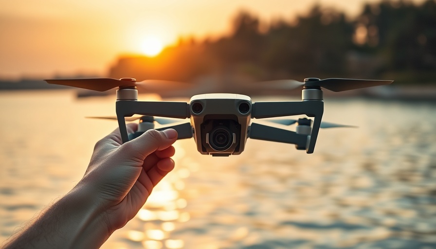 Drone choice for travel over scenic lake at sunset, wide shot.