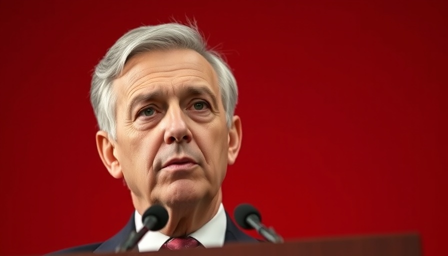 Focused political figure speaking, warm background.