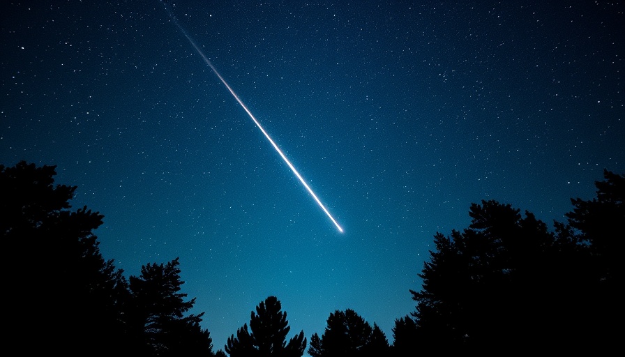 Perseid Meteor Shower in Berkeley with meteor over trees.