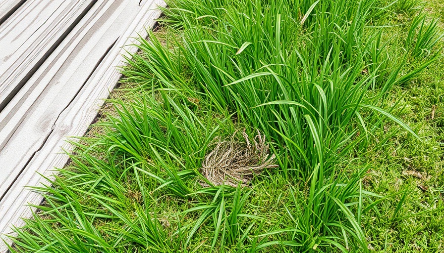 Feral lawns in Bay Area with uneven grass and wooden deck.