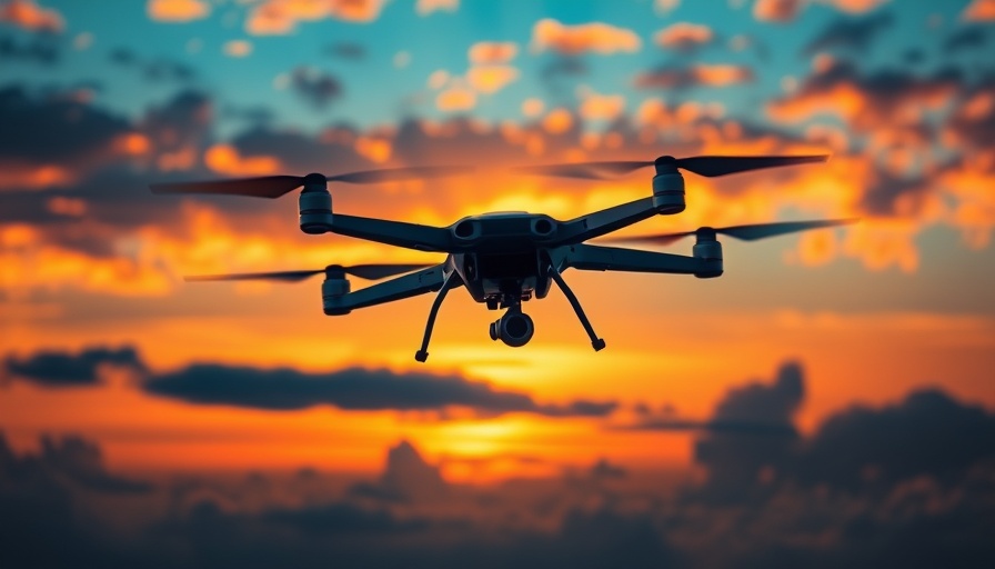 Red Cat Holdings logo on drone flying at sunset, vibrant sky.