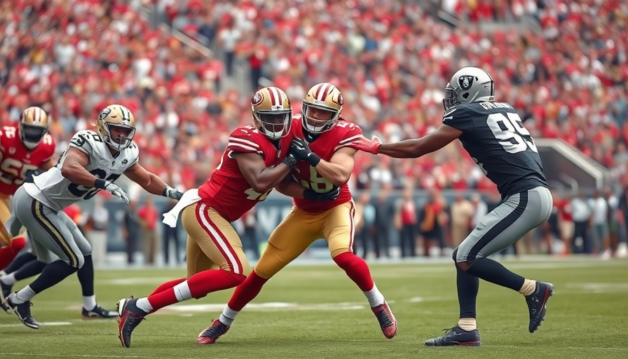 49ers vs Raiders: Tackle scene, NFL action.