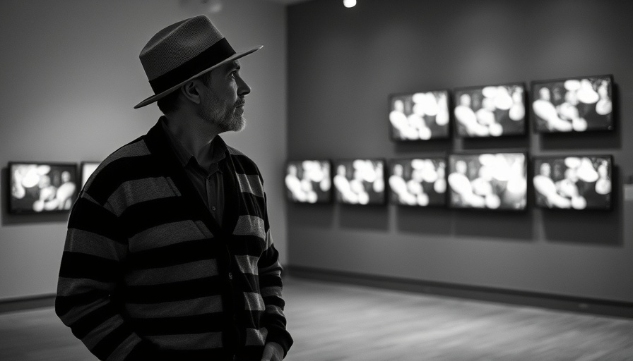 Black Spaces Reclaim & Remain Exhibition: man in art gallery with TV monitors.