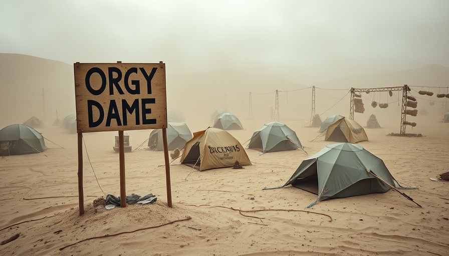 Burning Man chaotic weather sign and disarrayed tents