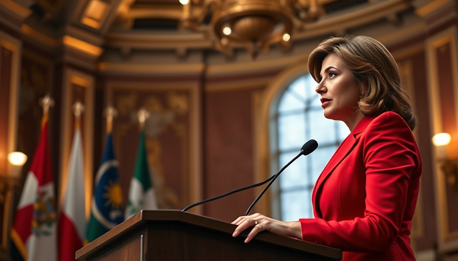 Woman discussing AI Regulation for Children's Safety at a podium.