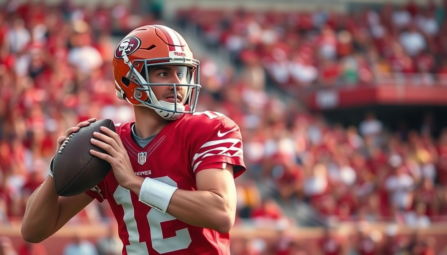 49ers player focused during game action in stadium.