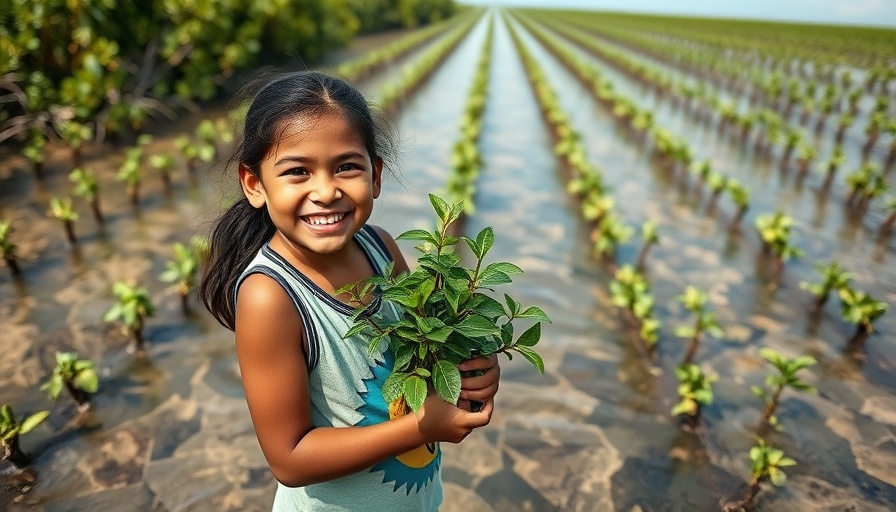 Seacology conservation efforts with young girl planting mangroves.