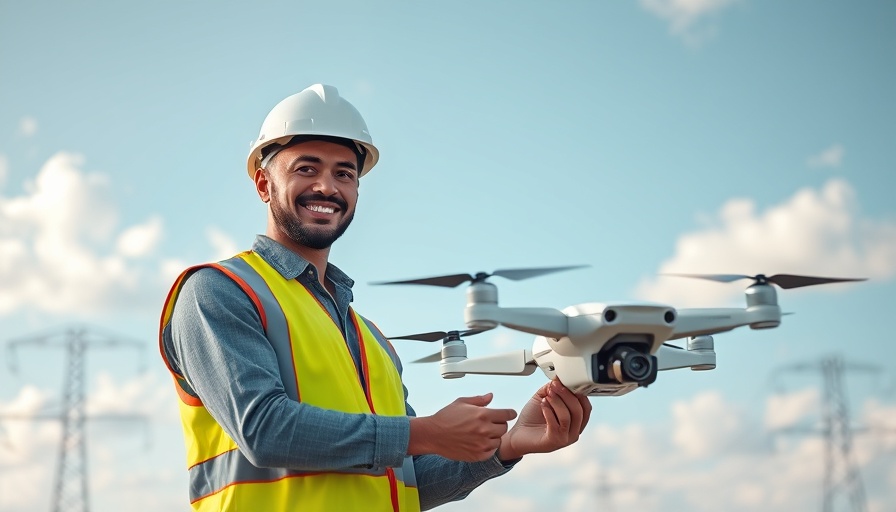 Inspection worker holding a drone near power lines in Florida.