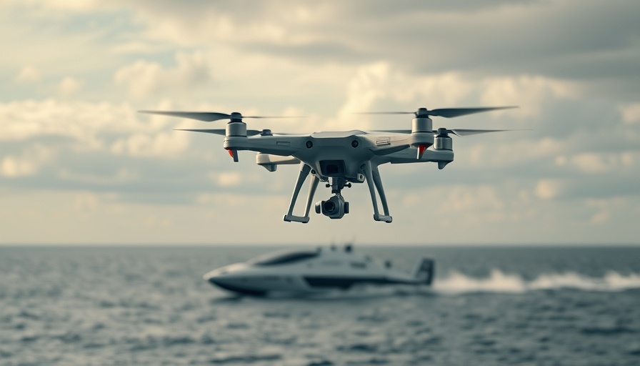 USV-launched UAV collaboration over ocean, drone hovering.