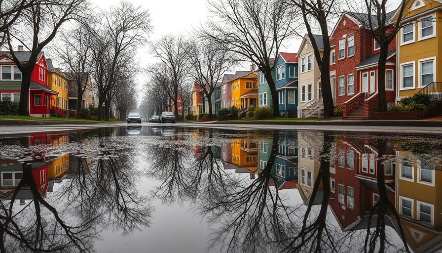 Berkeley rain forecast: Puddle reflection on urban street.
