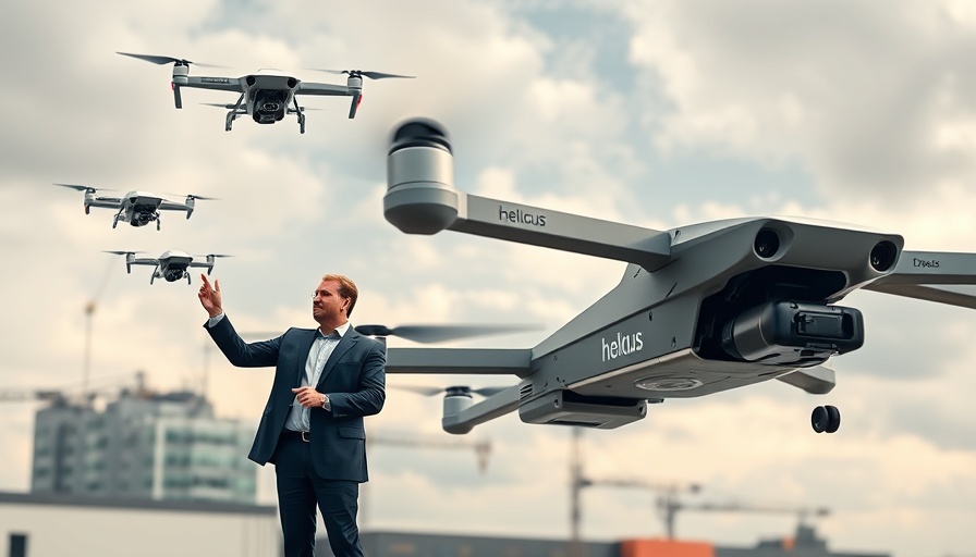 Collage of drone conference and Helicus cargo drones with professionals.