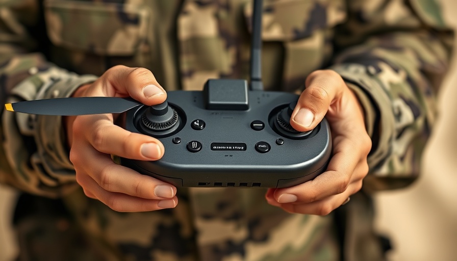Close-up of military drone controller in use, FPV drone platforms for military.