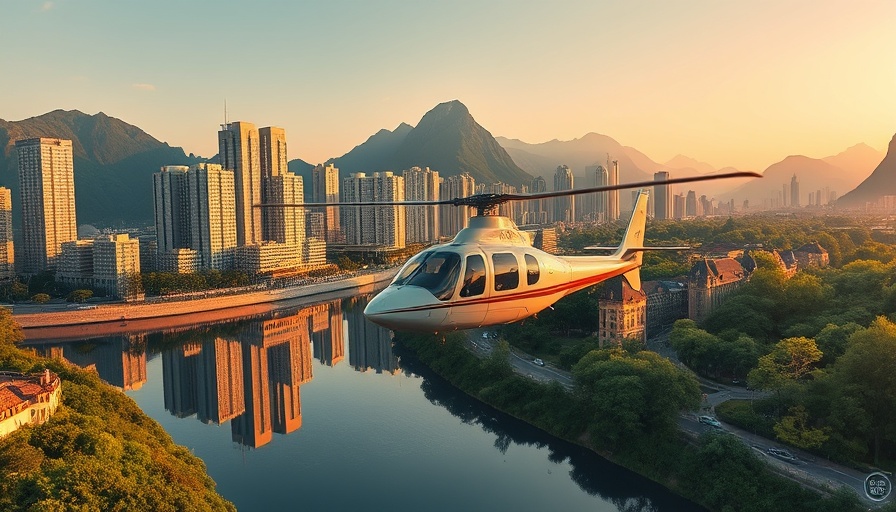 Air Taxi Service in Ras Al Khaimah aerial view at sunset.