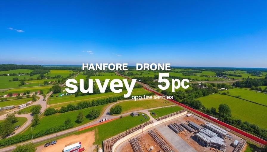 Job opportunity for drone surveyor with aerial construction site view.