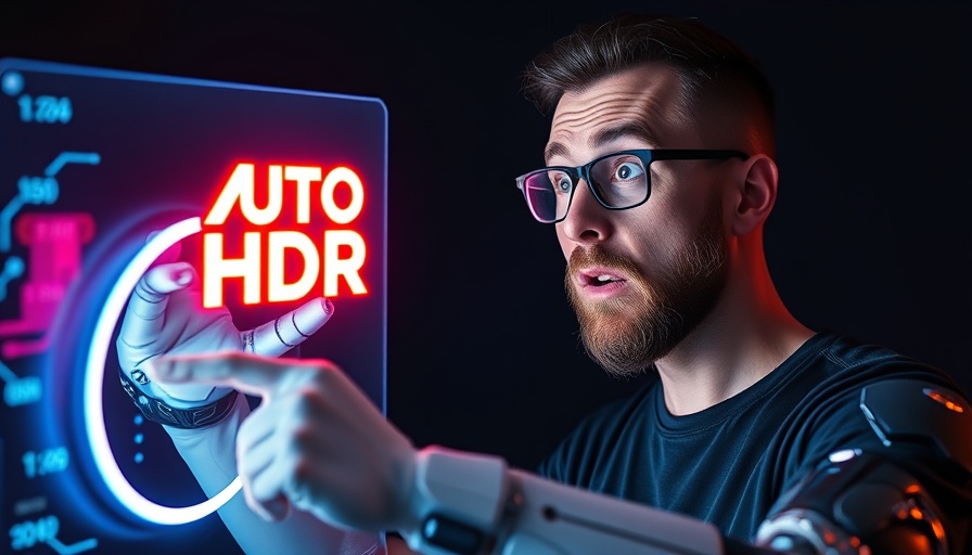 Futuristic illustration of a man with a robotic arm engaging with Auto HDR.
