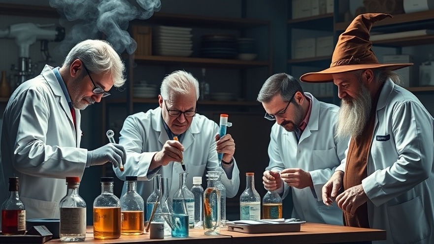 Adult science activities at Exploratorium evening events with a group mixing chemicals.