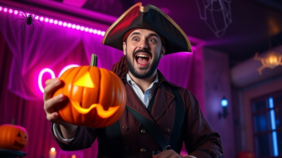 Pool-Themed Pumpkin Carving Templates with pirate costume.