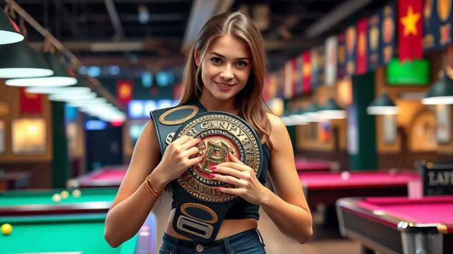 Sofia Mast celebrating with championship belt after winning 9-ball.