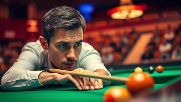 Focused player at Fleming's International Open billiards tournament.
