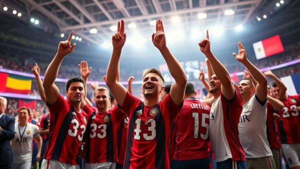 2025 Mosconi Cup players celebrating in vibrant arena.