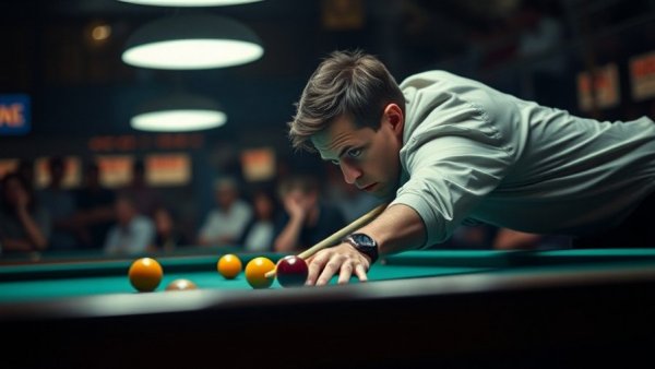 Focused pool player concentrating in Turning Stone Classic XLI tournament.