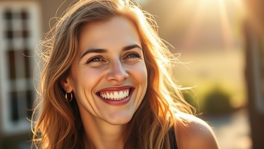 Smiling 40-year-old woman enjoying sunshine outdoors