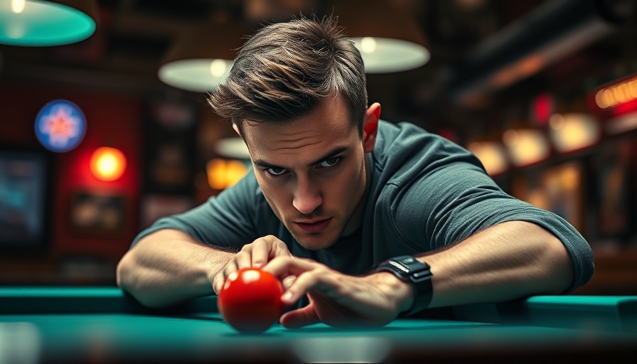 Focused pool player at 2025 IFX Premier League Pool aiming a shot.