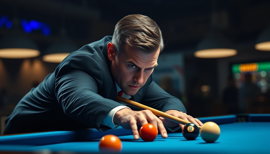 World Games billiards match with focused player aiming shot.