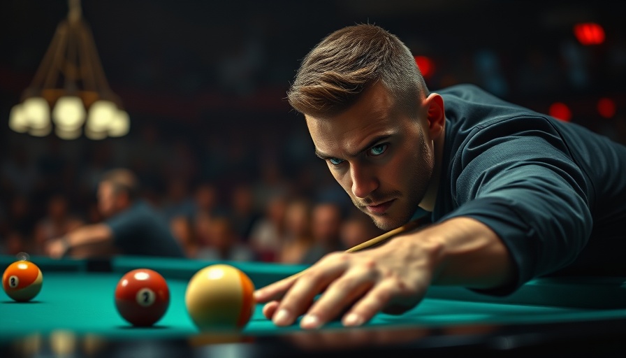 Focused pool player aiming during Battle of the Bull One Pocket.