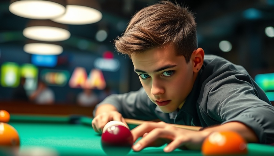 Focused player preparing shot at Predator Dutch Open billiards.