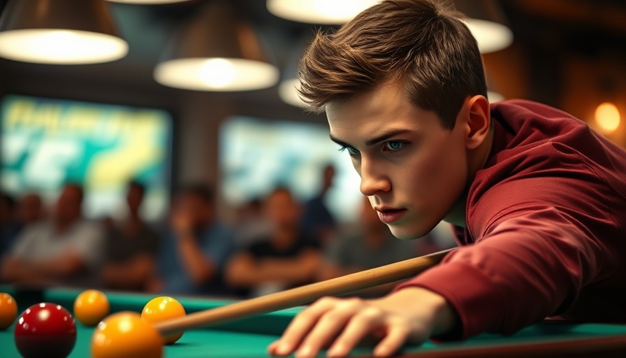 Raymond Benefit Tournament pool player concentrates on shot.