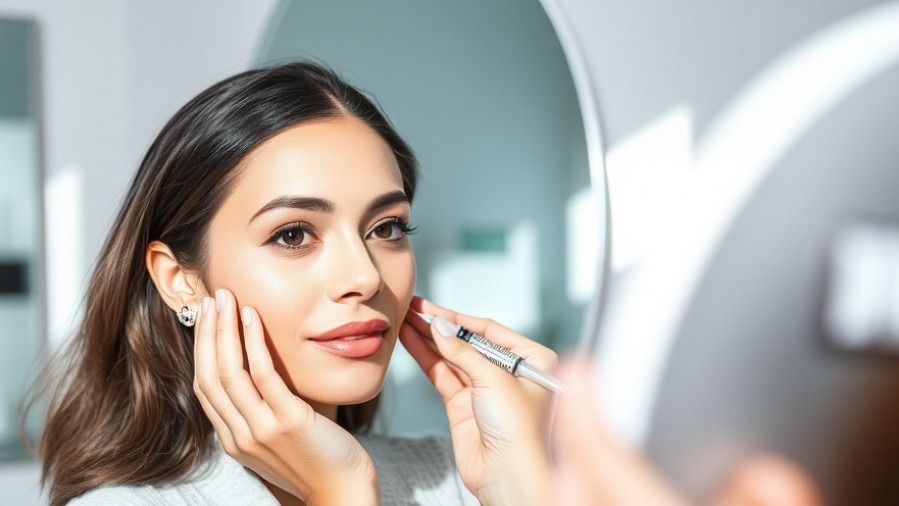 Facial contouring with injectables in a modern clinic, person examining face confidently.