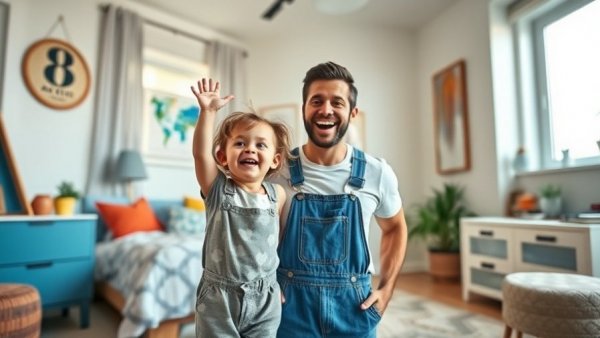 Room makeover birthday surprise with an excited child and stylish decor.
