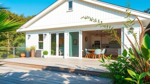 Spacious renovated home exterior with lush deck, emphasizing value-adding home renovations.