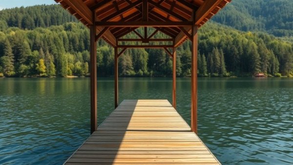 Wooden dock on a lake with design to extend dock lifespan