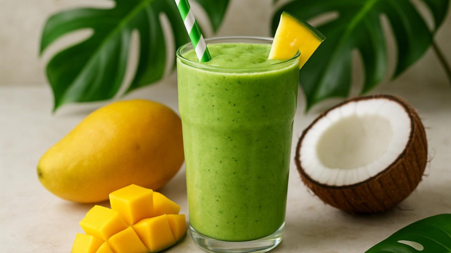 Tasty Tropical Mango Coconut Green Smoothie