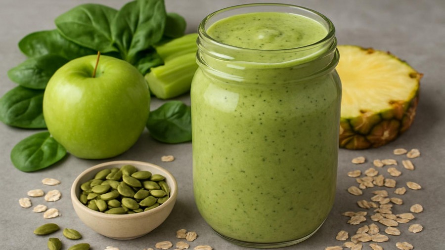 Pineapple Pumpkin Seed Green Smoothie from 125 Calories